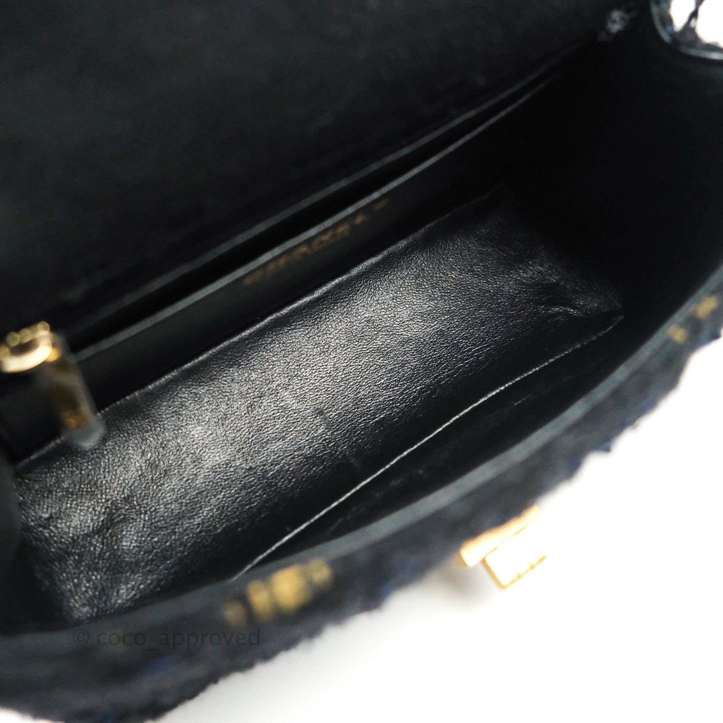 Chanel Mini Reissue 224 Black Navy Tweed Gold Hardware