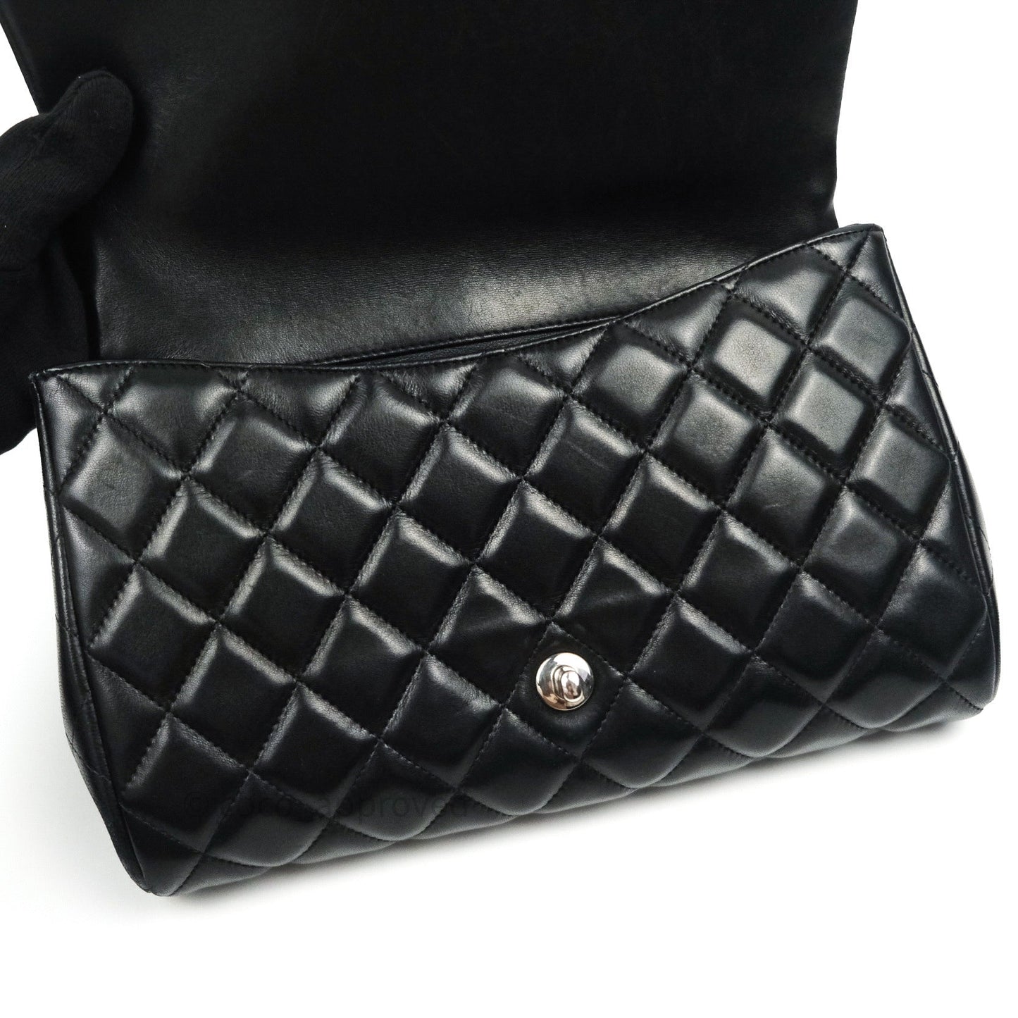 Chanel Quilted Clutch with Chain Black Lambskin Silver Hardware