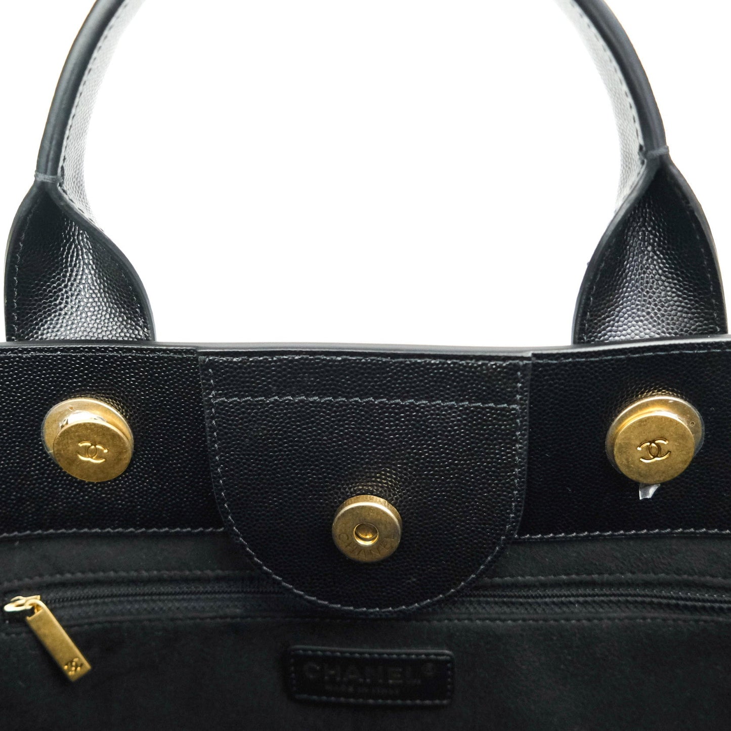 Chanel Small Studded Deauville Tote Black Caviar Gold Hardware