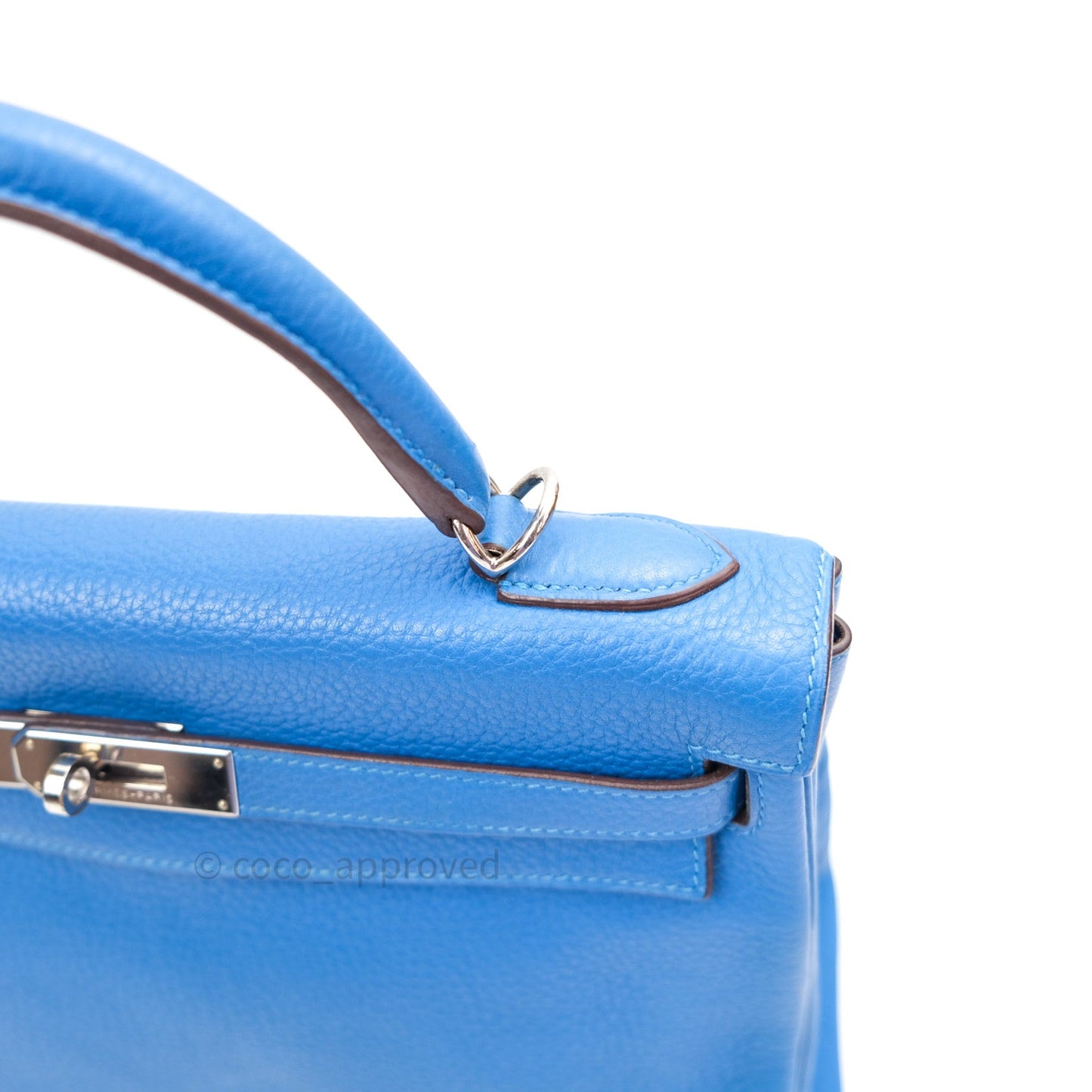 Hermès Kelly Retourne 32 Blue Mykonos Togo Palladium Hardware