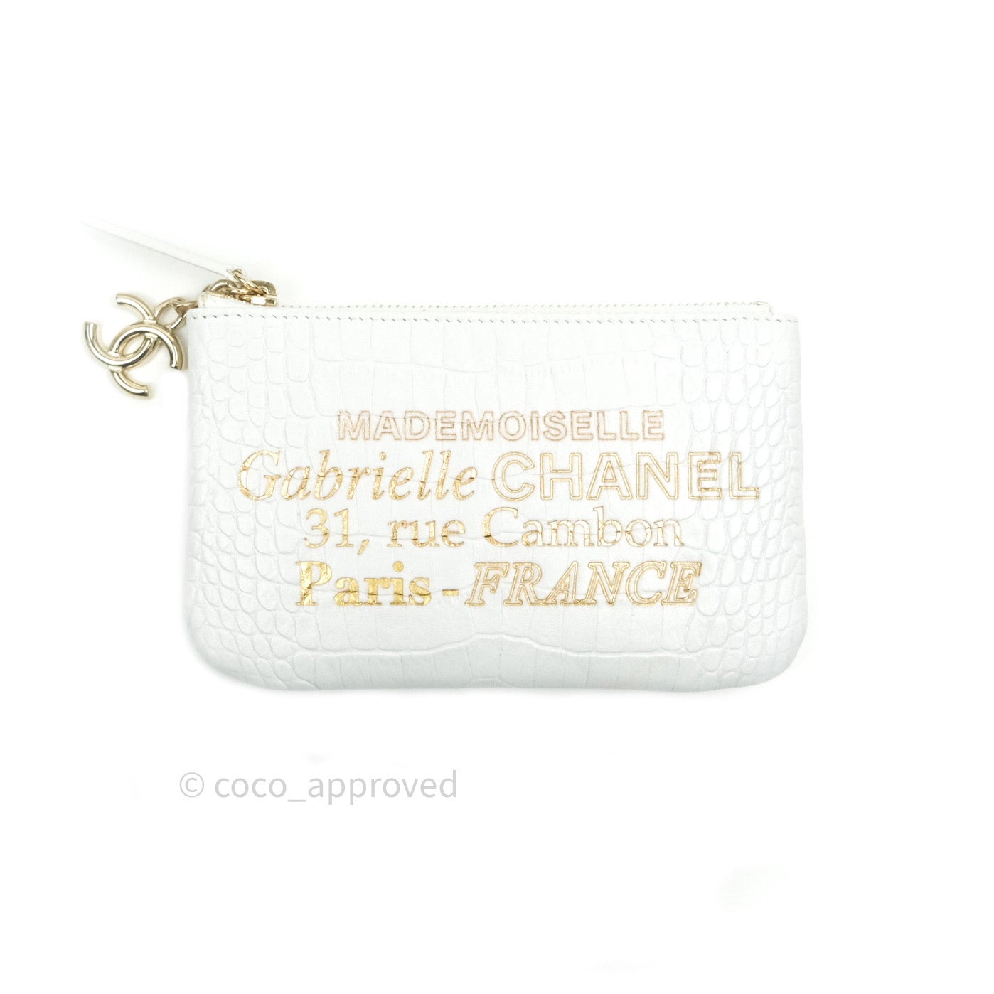 Chanel Calfskin Crocodile Embossed Mini O Case White Gold