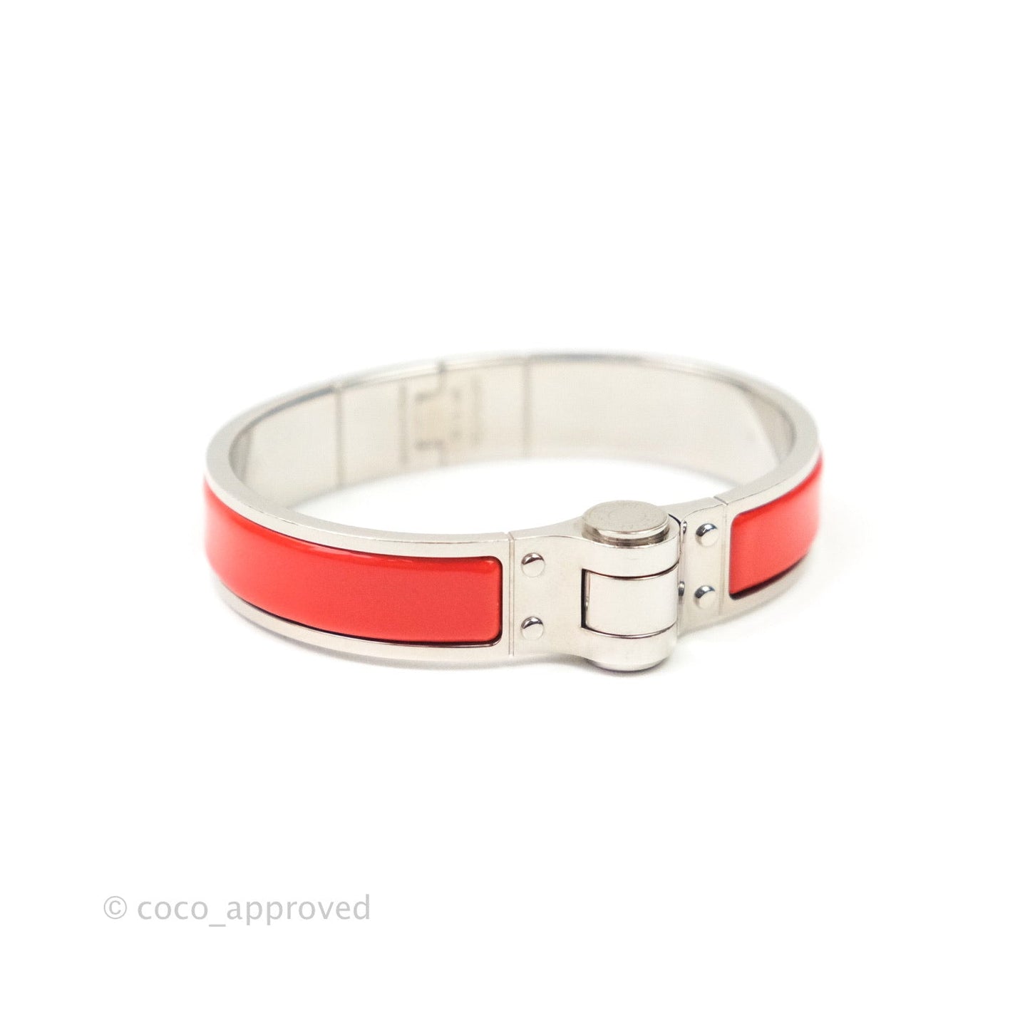 Hermès Enamel Charniere Uni Narrow Hinged Bracelet Brick Red