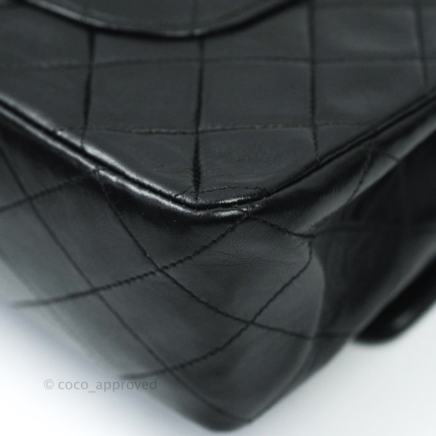 Chanel Vintage M/L Medium Double Flap Bag Black Lambskin 24K Gold Hardware