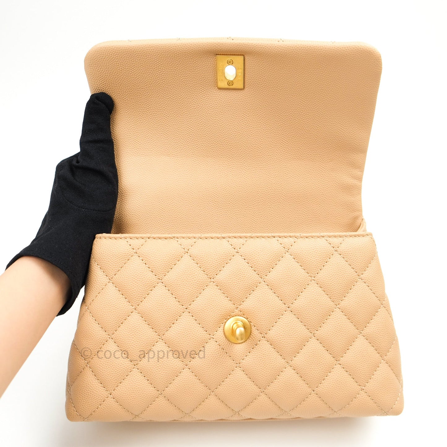 Chanel Mini Coco Handle Quilted Beige Caviar Gold Hardware Lizard Embossed Handle