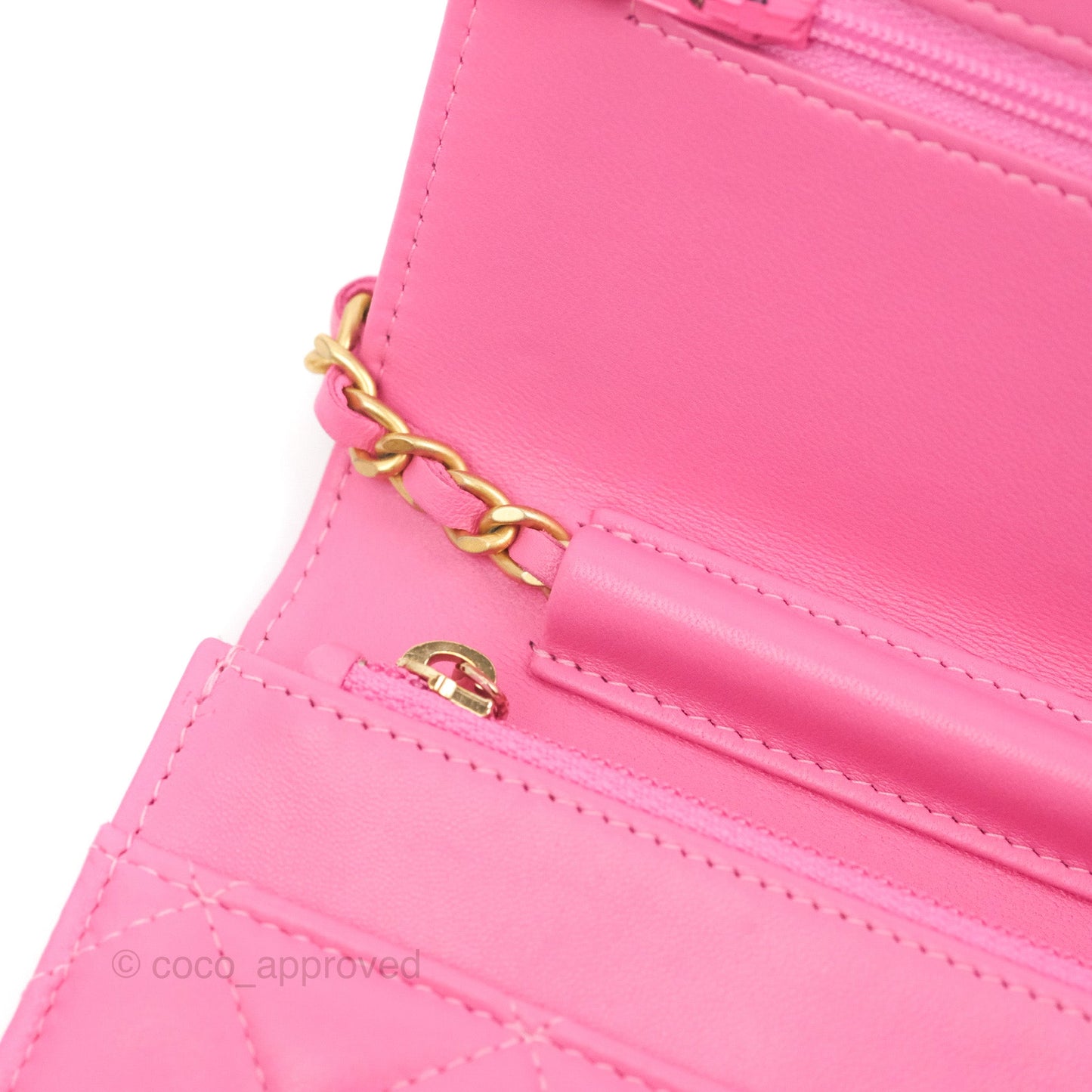 Chanel Quilted Pearl Crush Wallet on Chain WOC Pink Lambskin Aged Gold Hardware