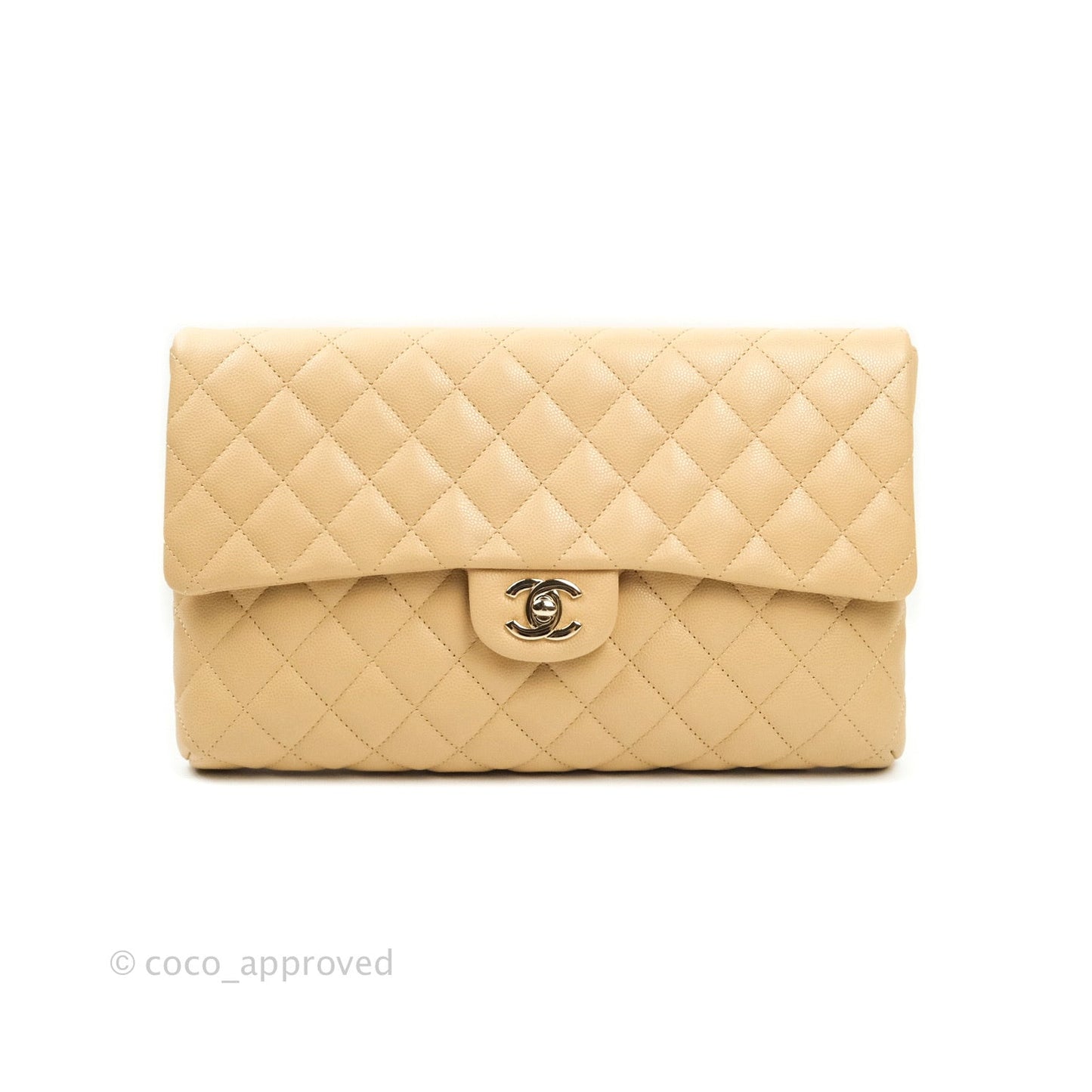Chanel Timeless Clutch Beige Caviar Gold Hardware