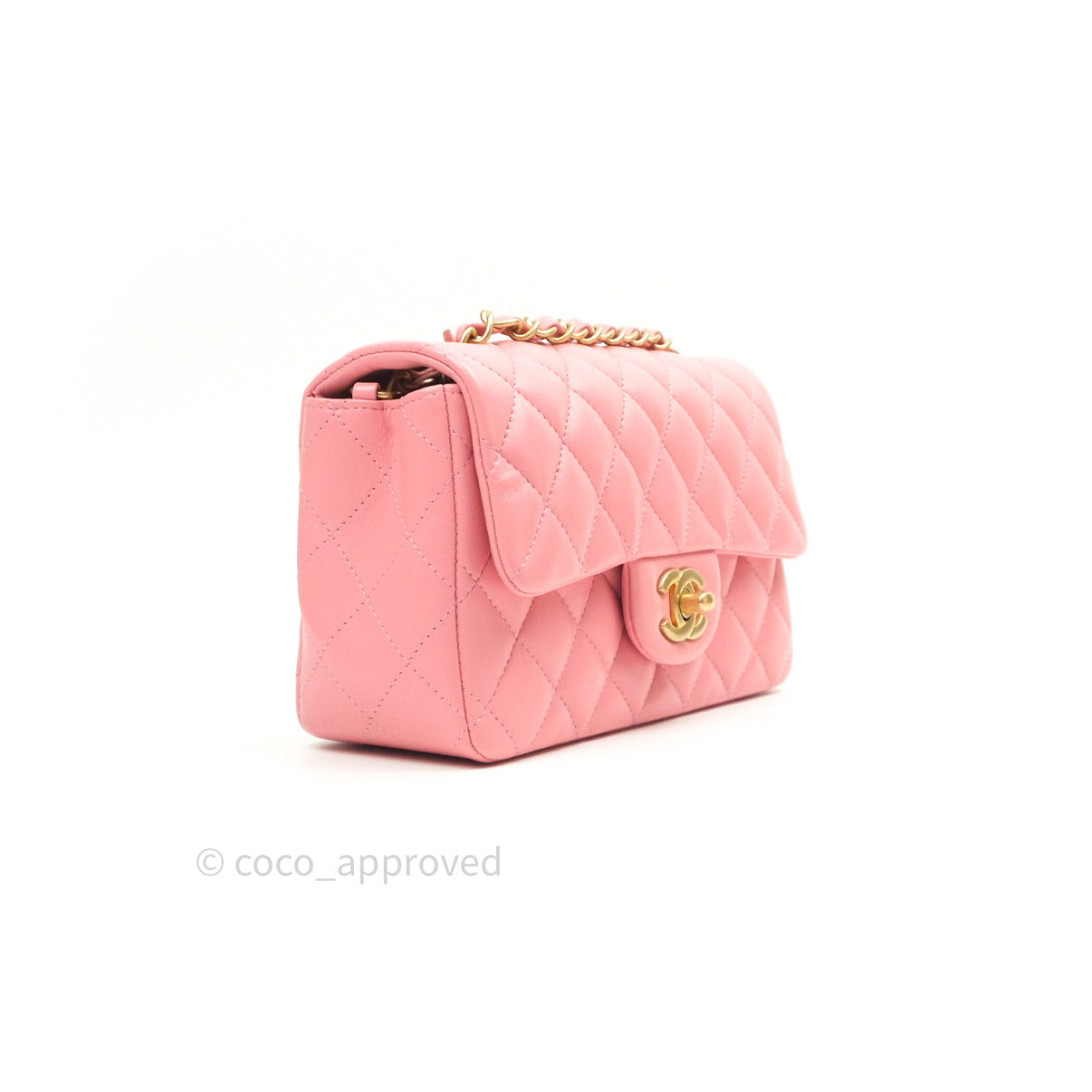 Chanel Quilted Mini Rectangular Pink Lambskin Gold Hardware