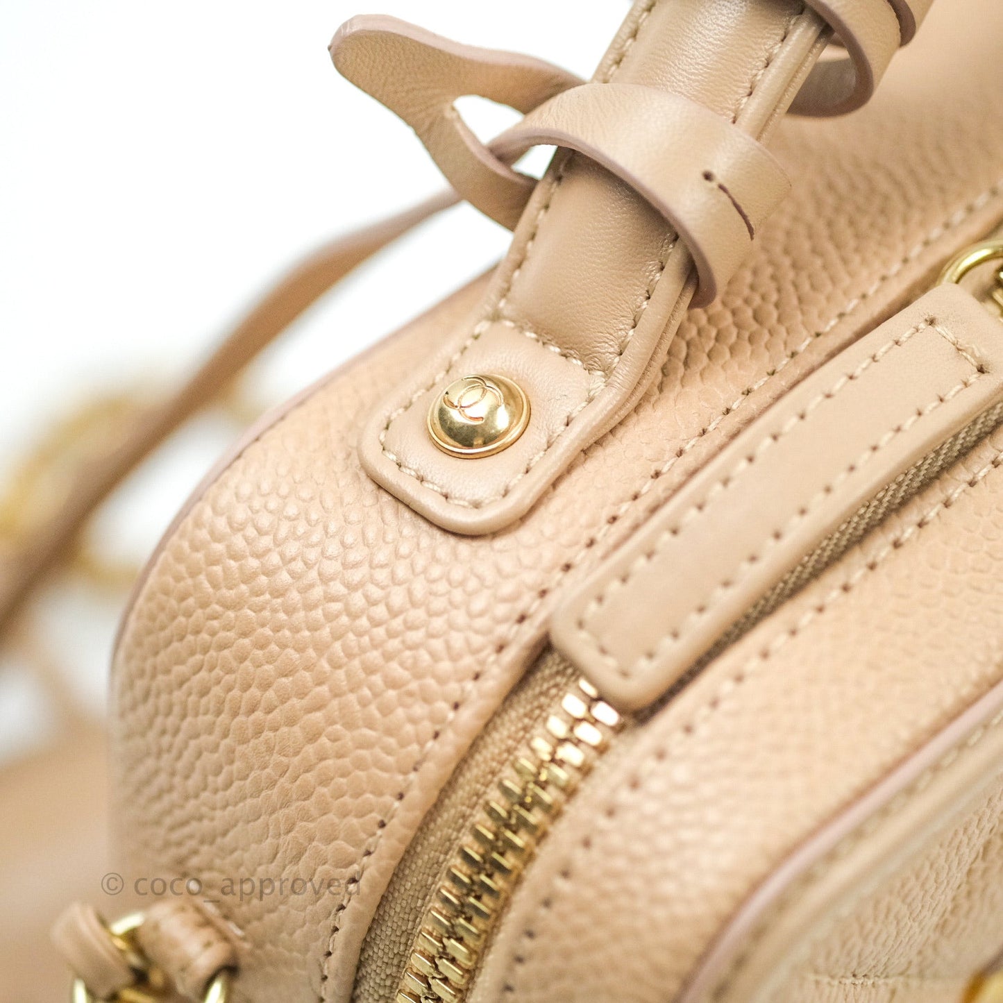 Chanel Quilted Small CC Filigree Vanity Case Beige Beige Caviar