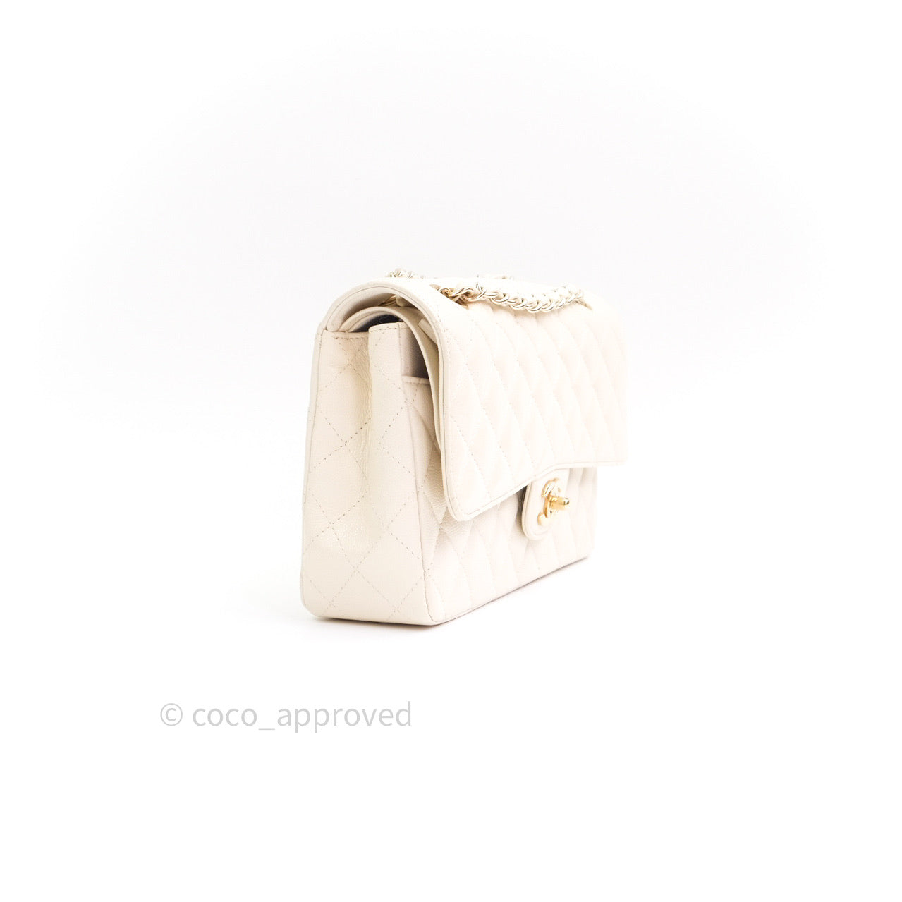 Chanel Classic Double Flap Quilted M/L Ivory Caviar Gold Hardware 17C
