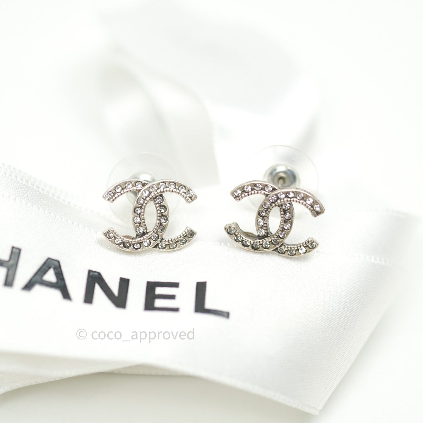 Chanel CC Earrings Ruthenium Crystal