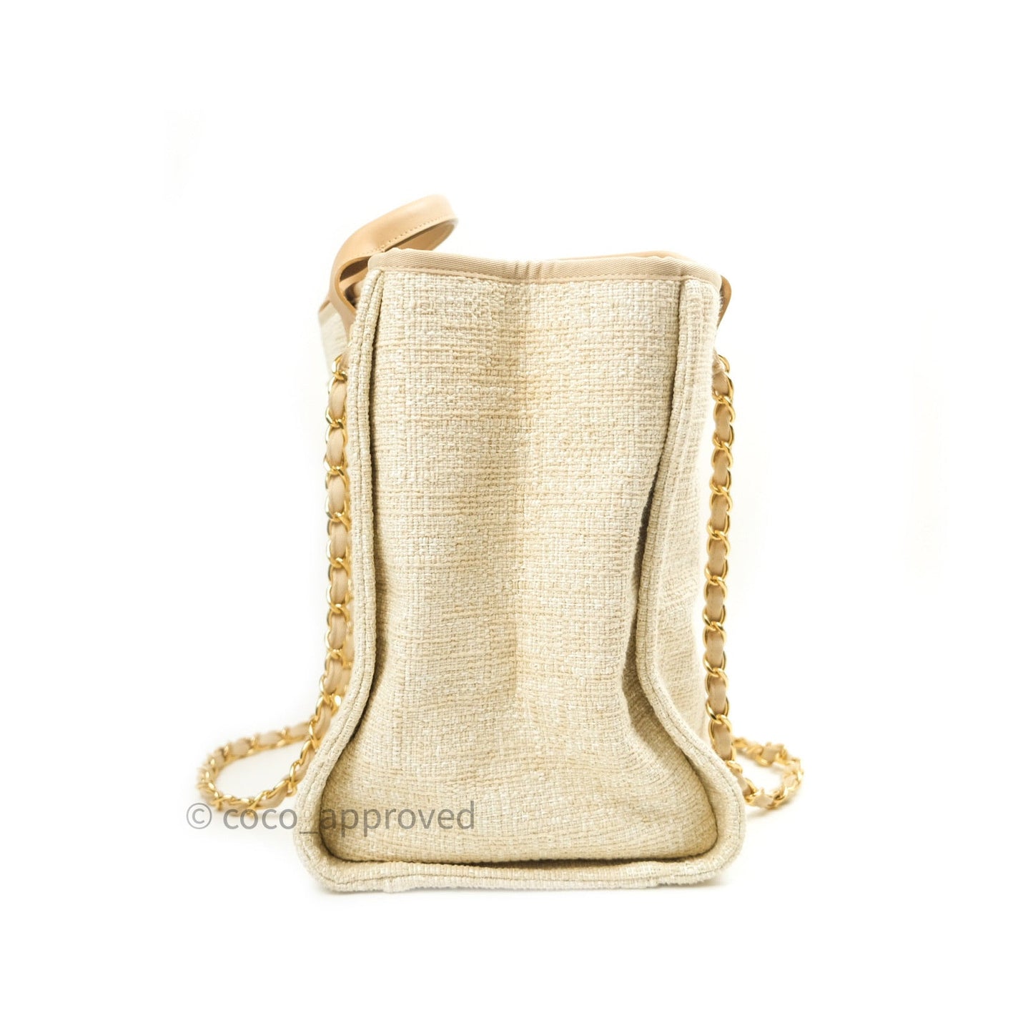 Chanel Canvas Large Deauville Tote Ivory Beige Nude Handles