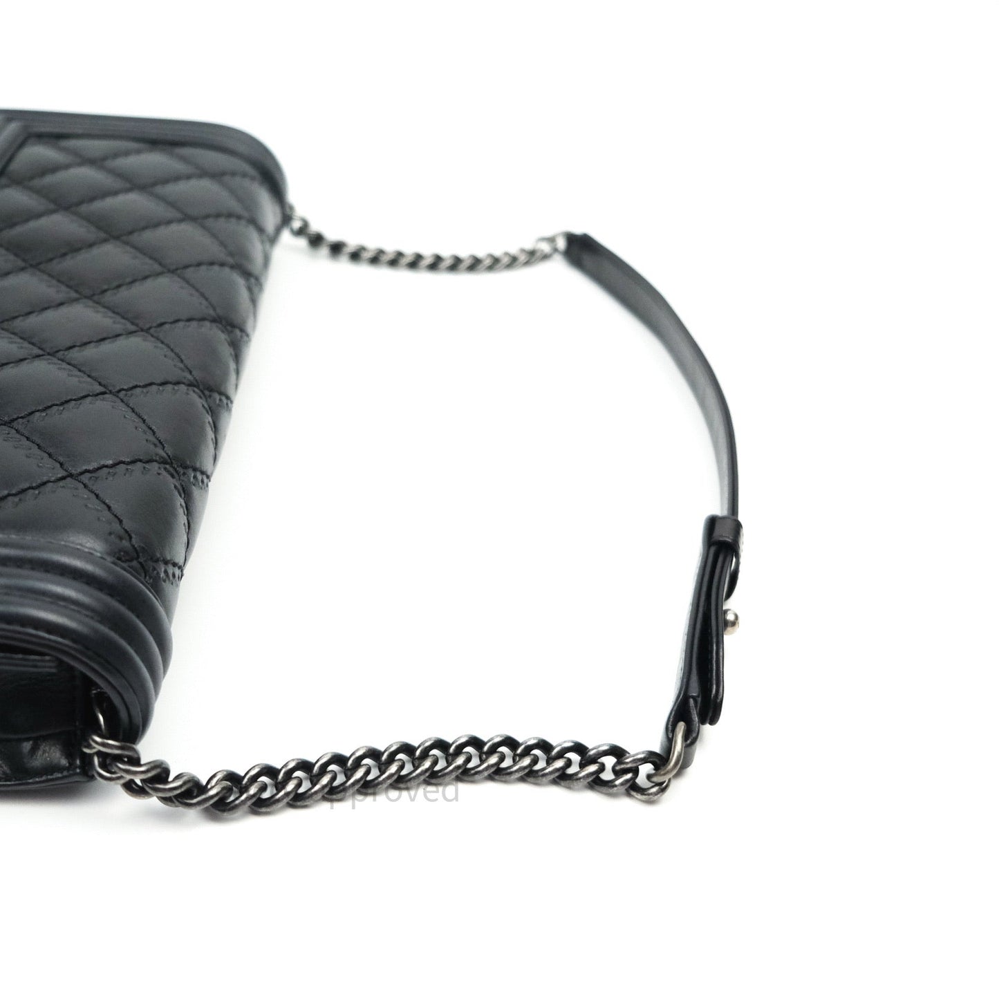 Chanel Quilted Boy Convertible Clutch Flap Black Calfskin With Chain
