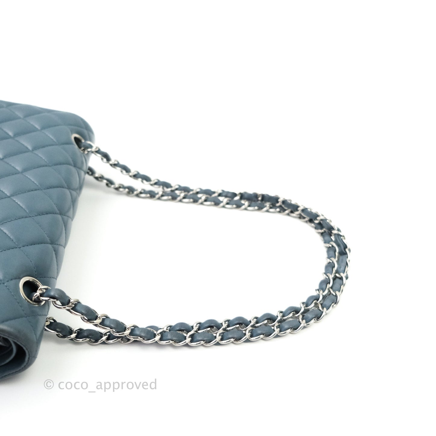 Chanel Classic M/L Medium Double Flap Blue Silver Hardware