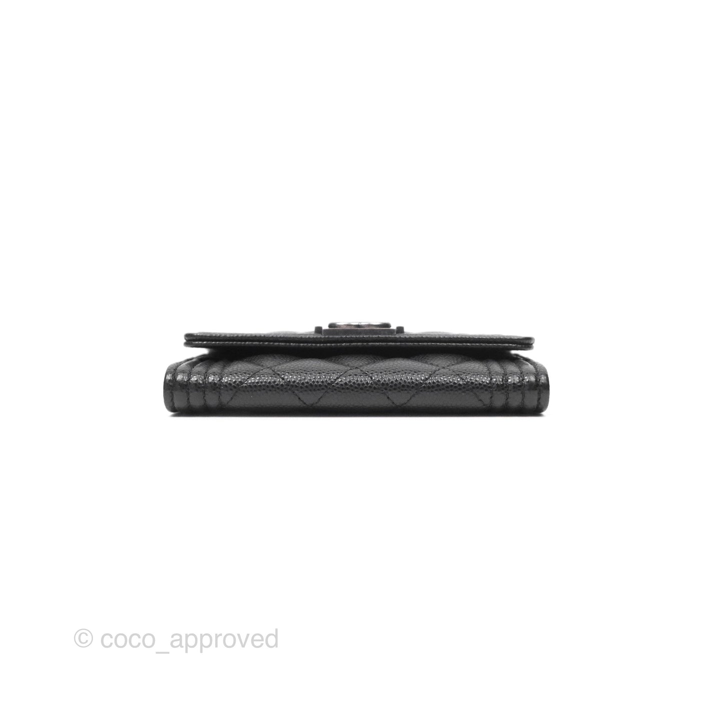 Chanel Quilted Boy Flap Card Holder Black Caviar Ruthenium Hardware
