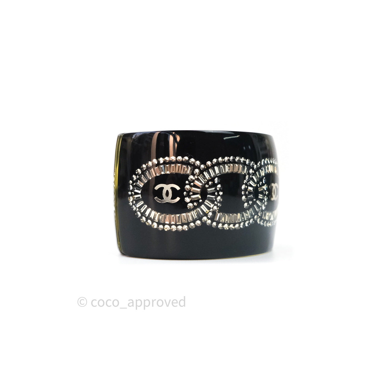 Chanel Resin Strass CC Crystal Cuff Black