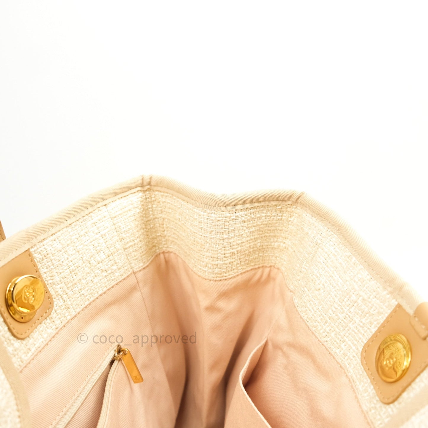 Chanel Canvas Large Deauville Tote Ivory Beige Nude Handles