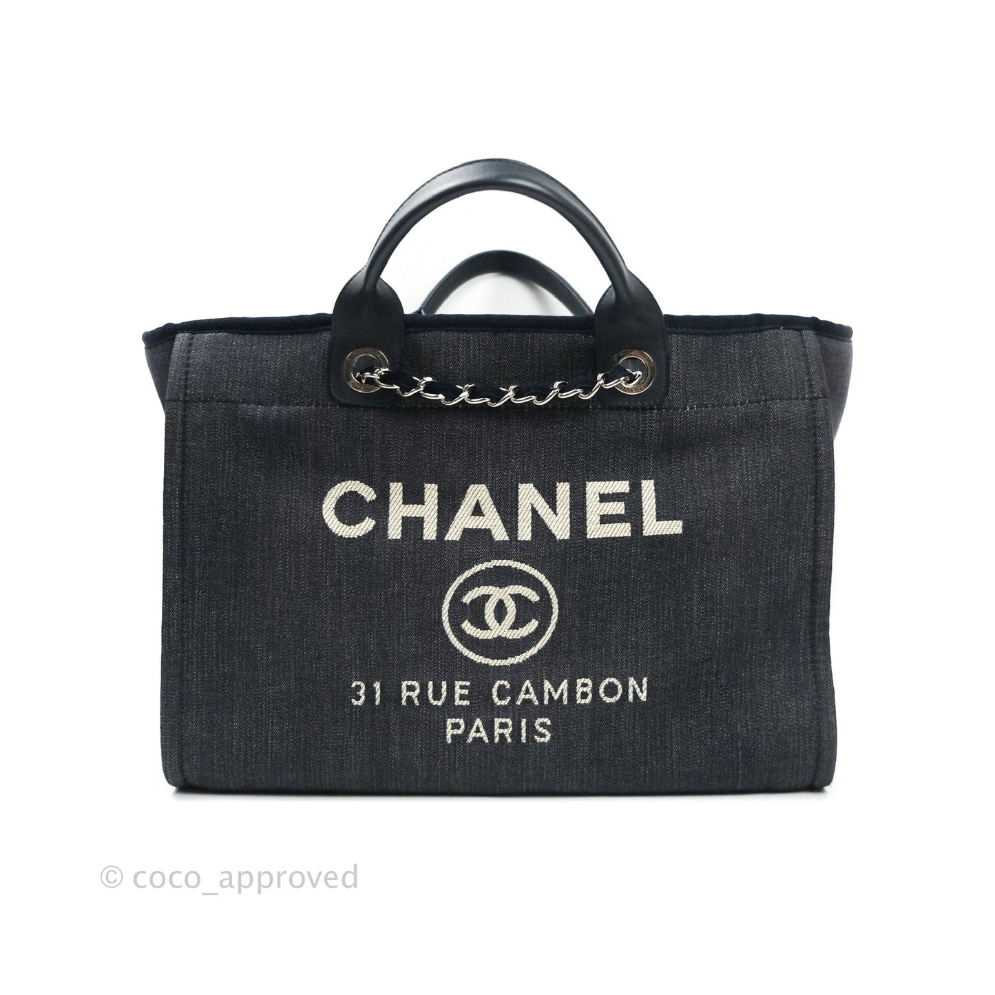 Chanel Large Denim Deauville Tote Bag Navy Silver Tone