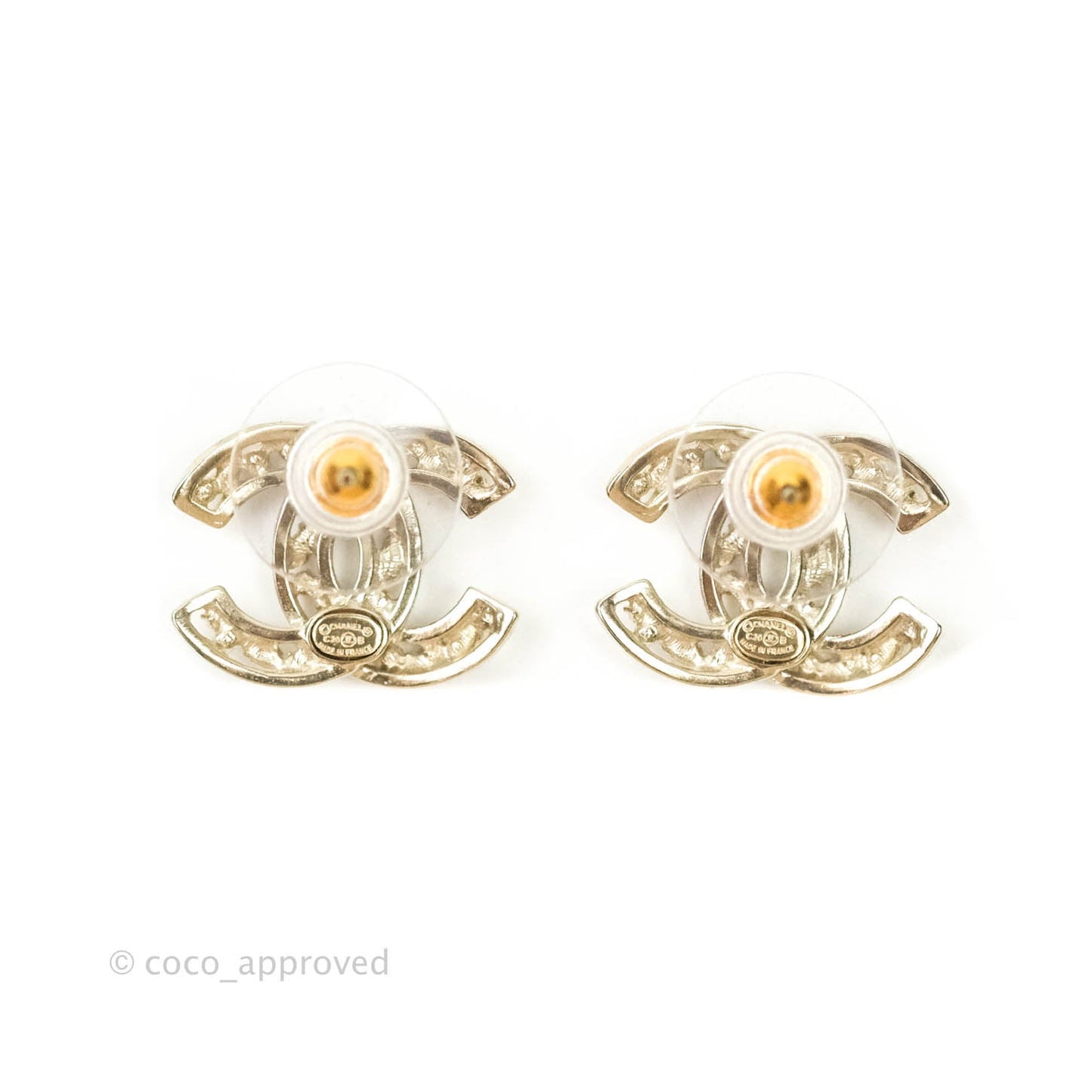 Chanel CC Earrings Gold Tone Pink Crystal 21S