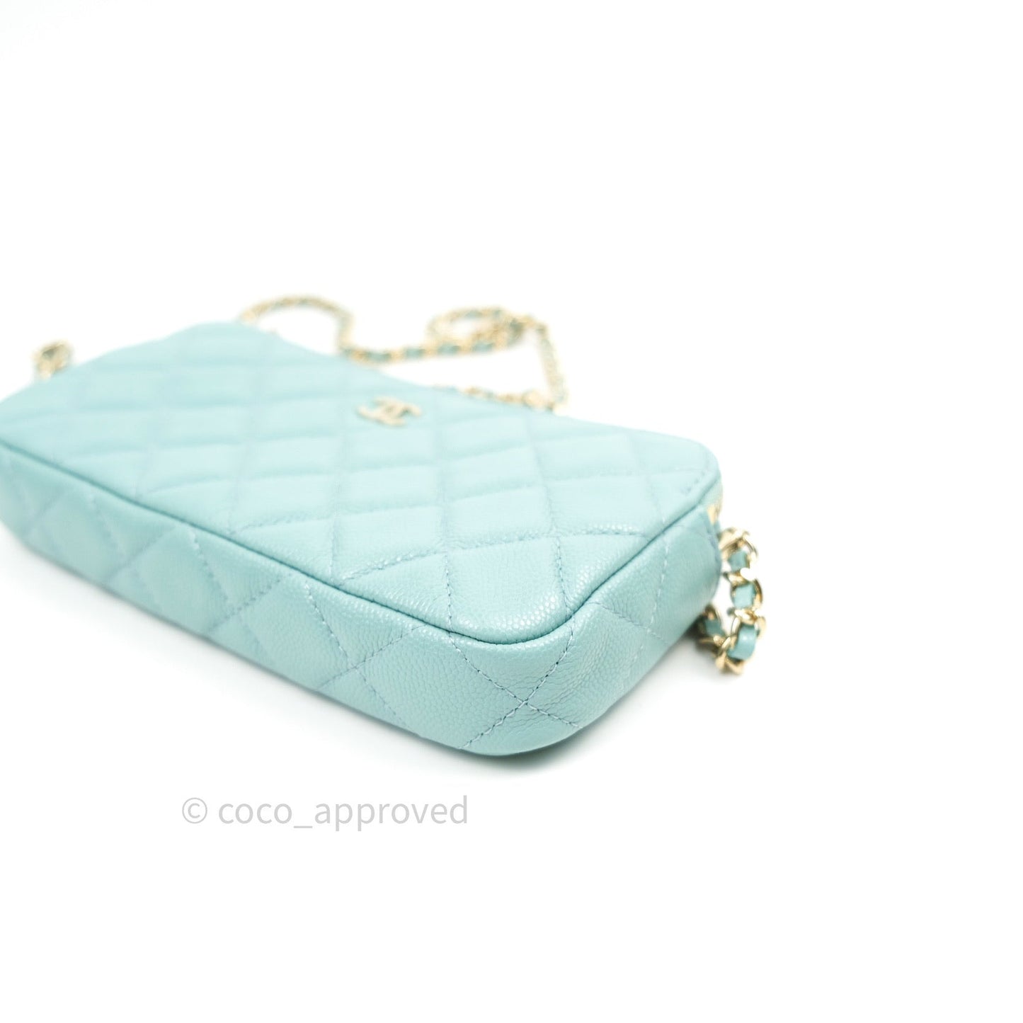 Chanel Tiffany Blue Caviar Clutch on Chain Gold Hardware 20C