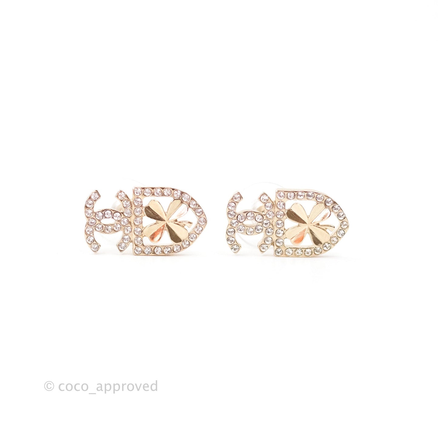 Chanel Crystal CC Clover Earrings Gold 20B