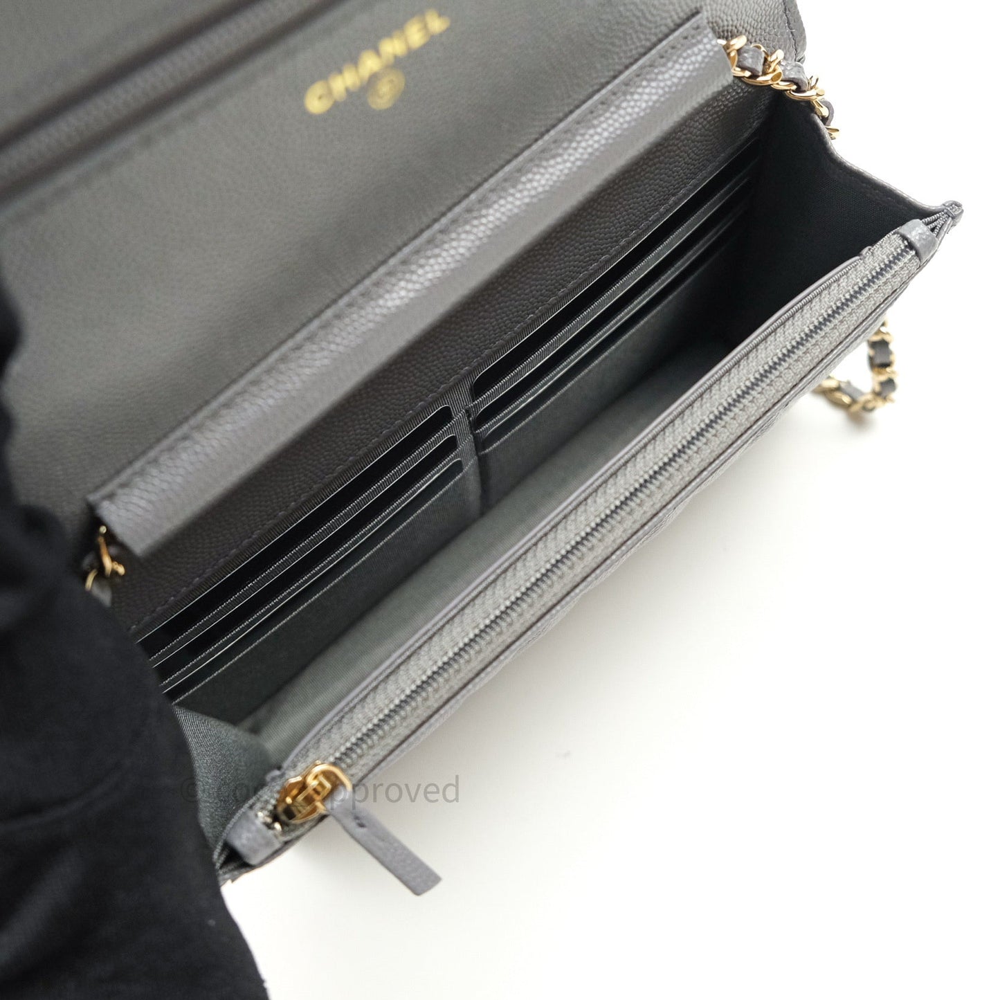Chanel Quilted Wallet on Chain WOC Grey Caviar Gold Hardware