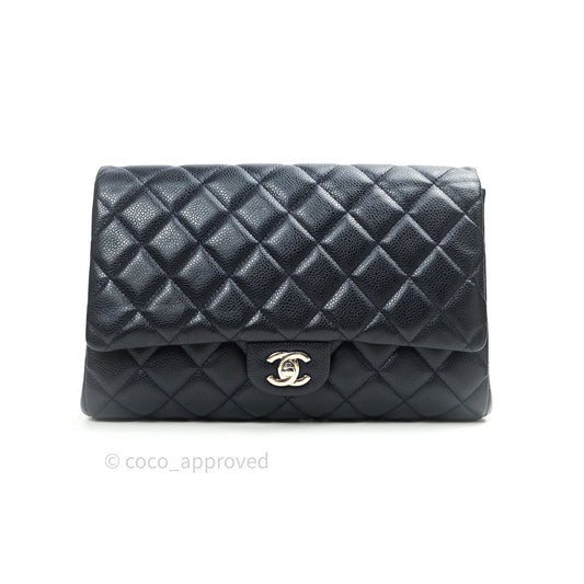 Chanel Quilted Clutch with Chain Dark Navy Caviar Silver Hardware