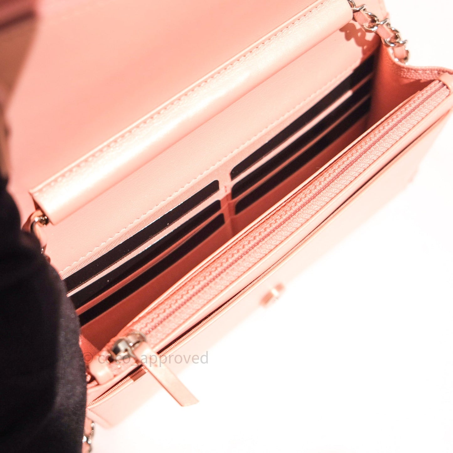 Chanel Chevron Wallet on Chain WOC Rose Gold Caviar Silver Hardware 19P