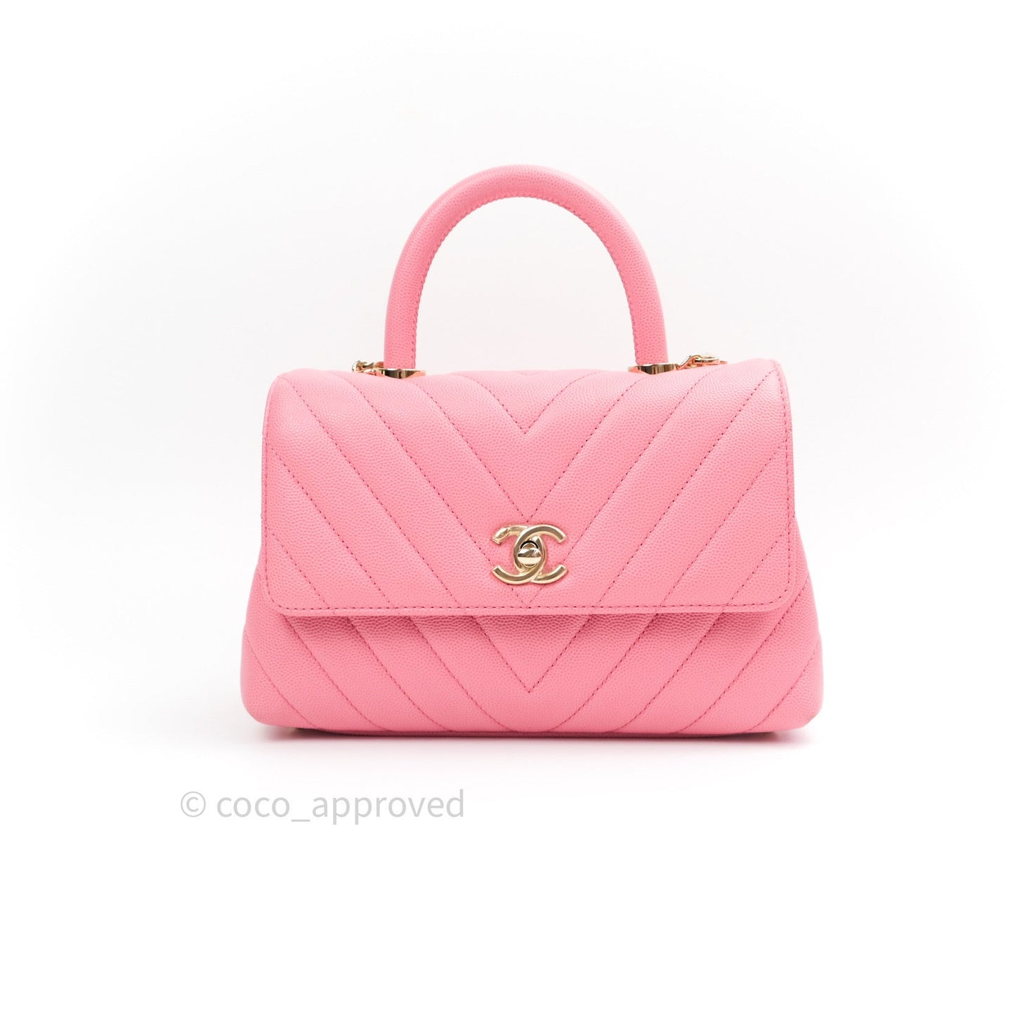 Chanel Mini Coco Handle Chevron Pink Caviar Quilted Gold Hardware