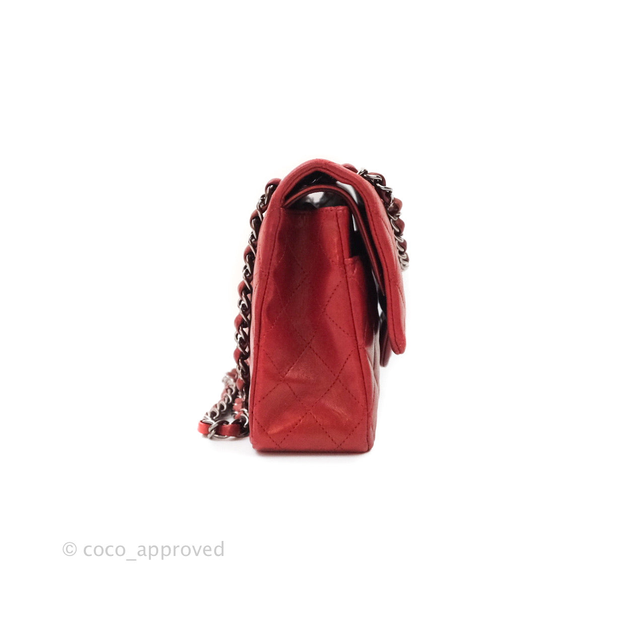 Chanel Classic M/L Medium Double Flap Dark Red Lambskin Gunmetal Hardware