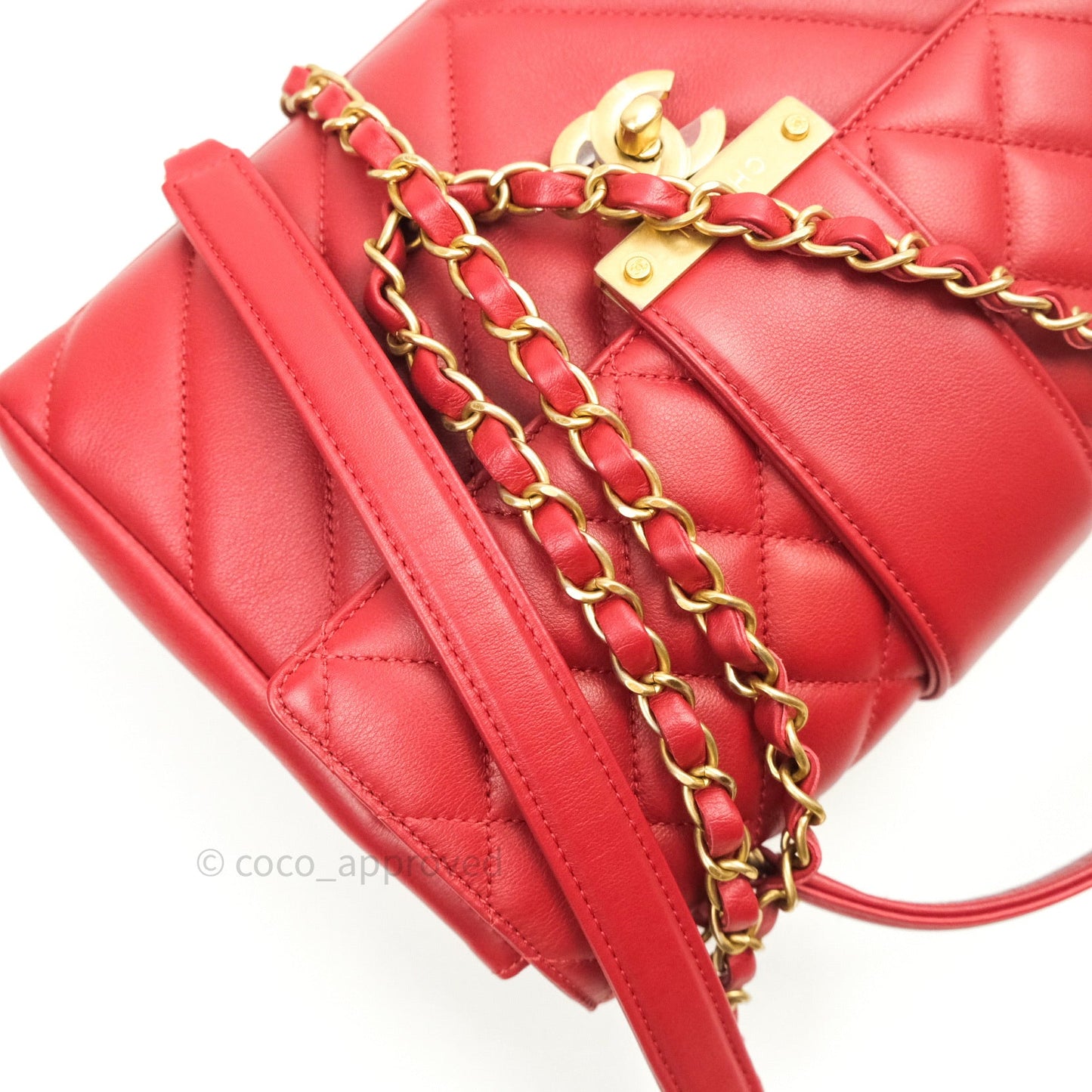 Chanel Quilted Chevron In The City Bag Red Calfskin Gold Hardware