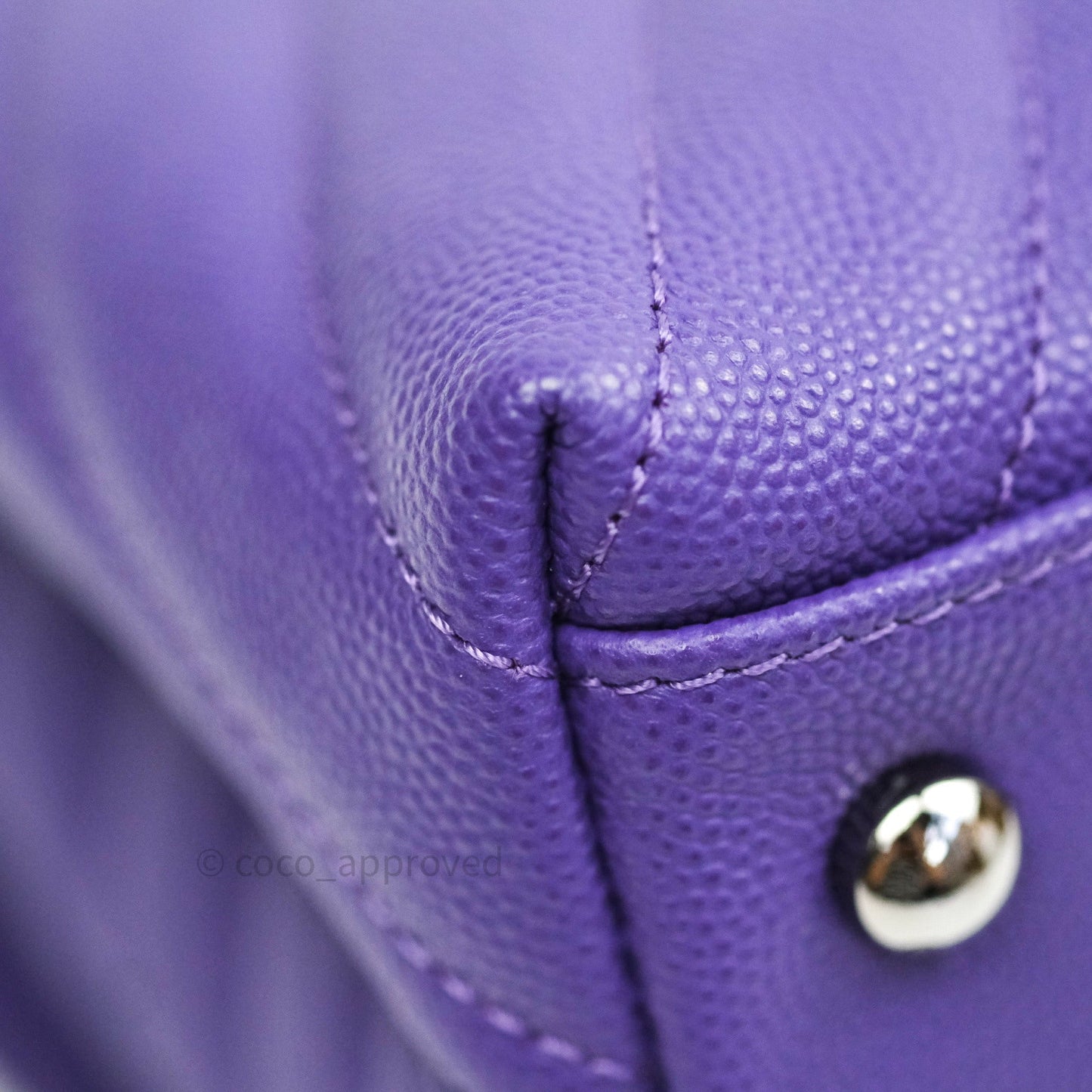 Chanel Mini Coco Handle Chevron Purple Caviar Quilted Dark Silver Hardware