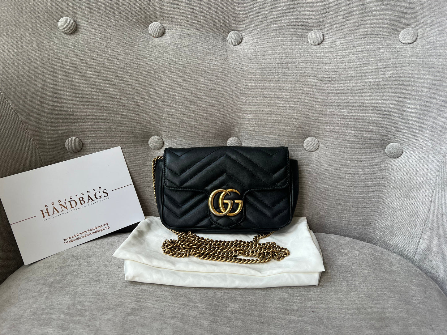 Luxury Gucci GG Black Marmont Super Mini Shoulder Bag