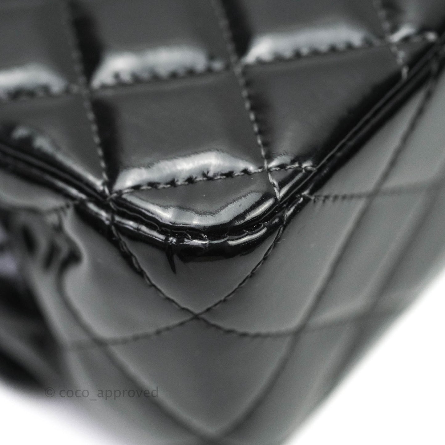 Chanel Classic M/L Medium Double Flap Bag Black Patent Silver Hardware
