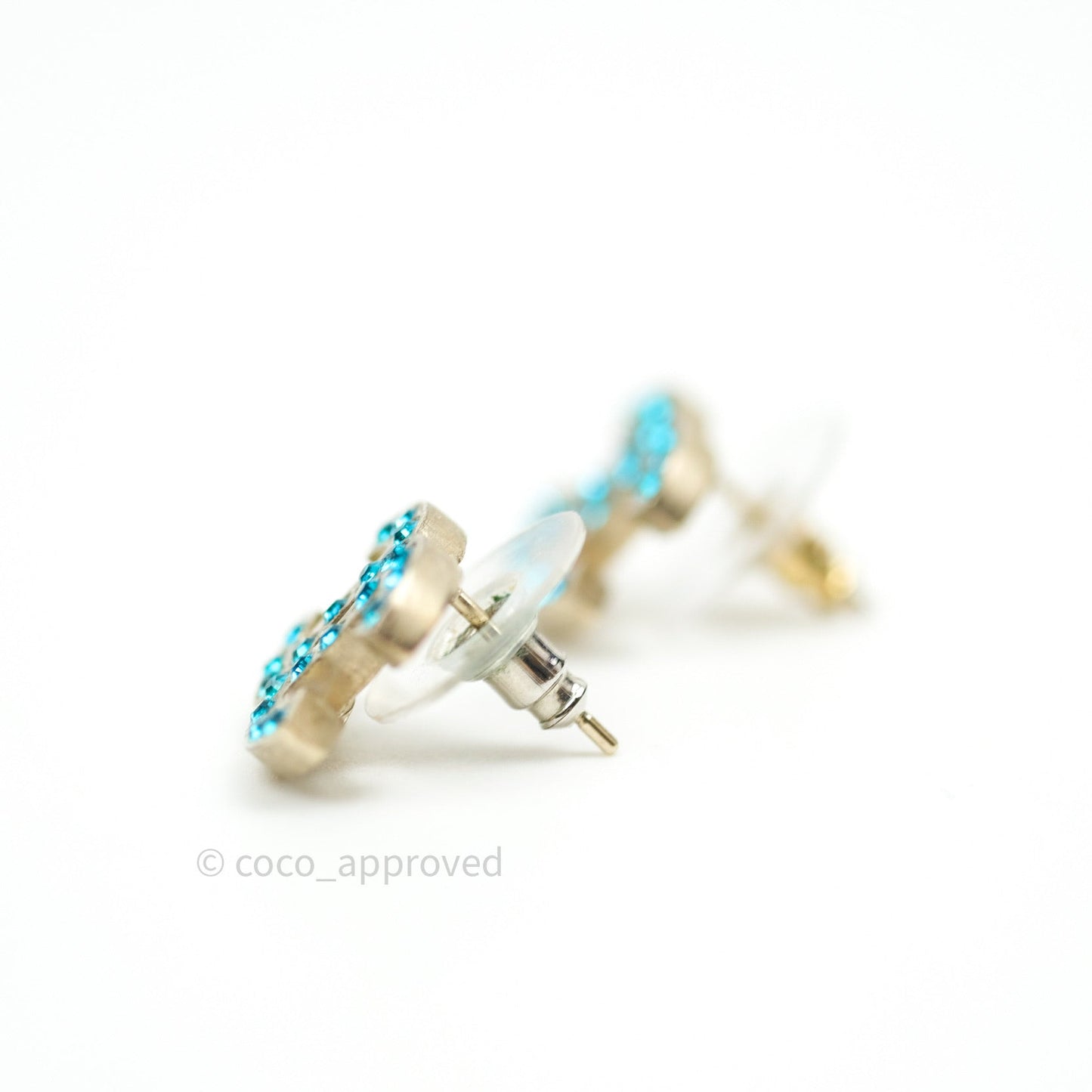 Chanel CC Tiffany Blue Crystals Silver Tone Earrings