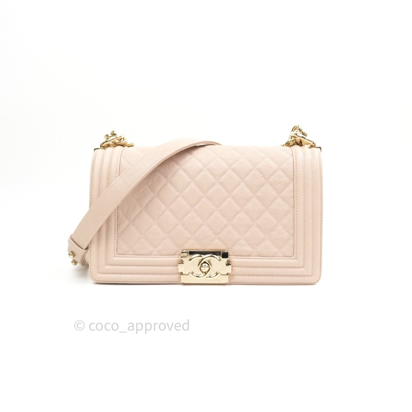 Chanel Quilted Medium Caviar Boy Flap Light Beige Light Gold Hardware