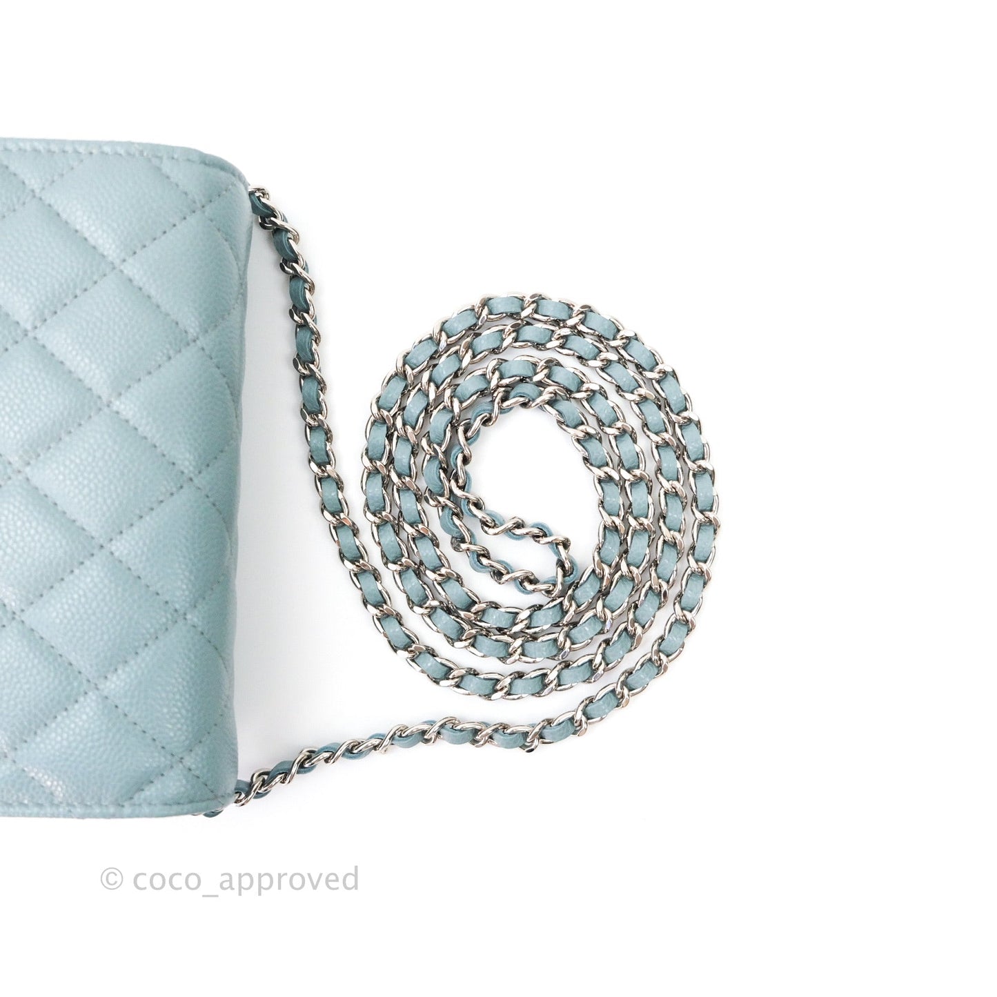 Chanel Quilted Mini Wallet on Chain WOC Blue Grey Caviar Silver Hardware 20B