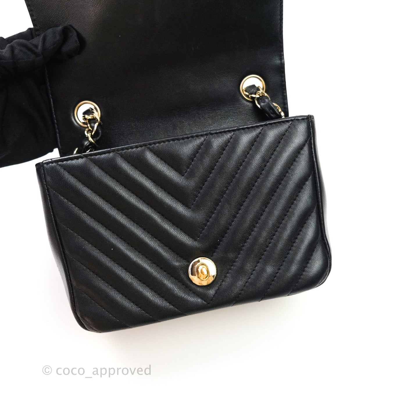Chanel Mini Square Chevron Black Lambskin Gold Hardware