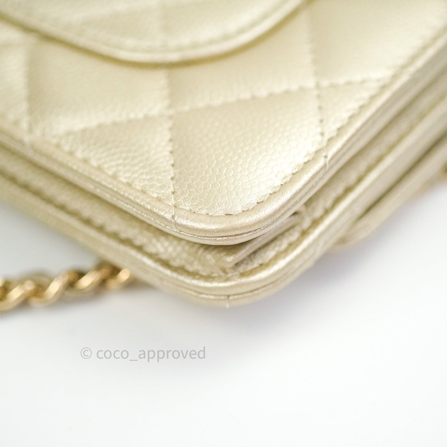 Chanel Quilted Wallet on Chain WOC Light Gold Caviar Gold Hardware