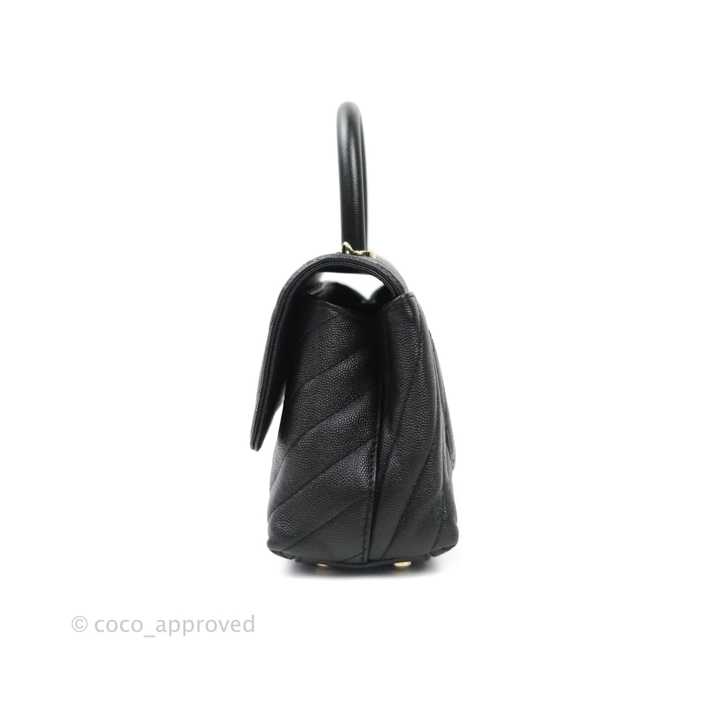 Chanel Mini Coco Handle Chevron Black Caviar Gold Hardware