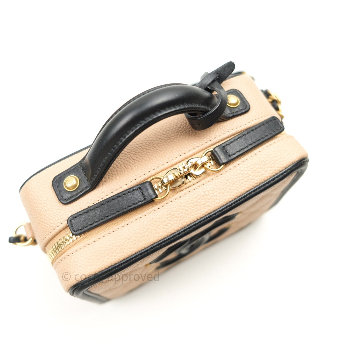 Chanel Quilted Small CC Filigree Vanity Case Beige Black Caviar