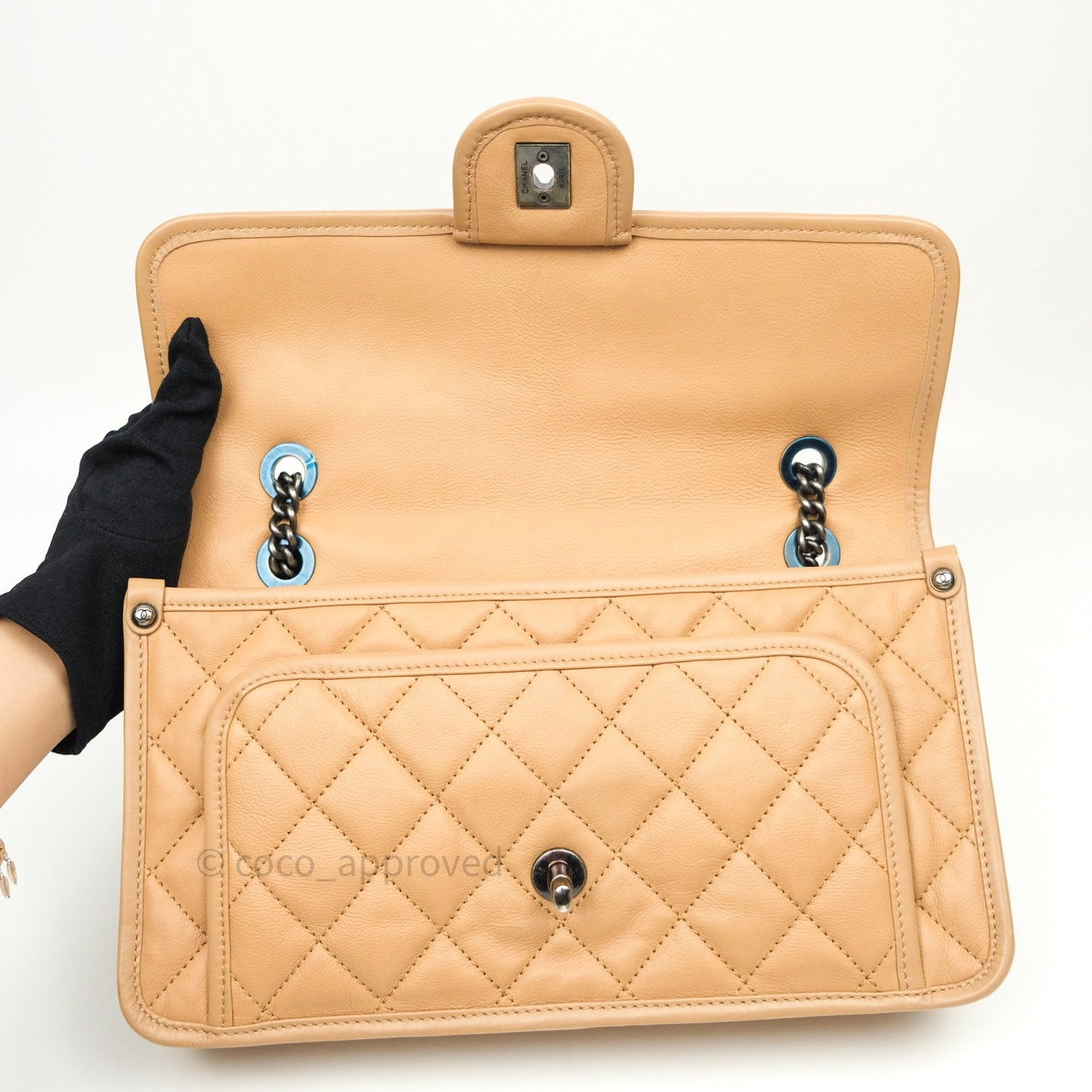 Chanel French Riviera Medium Flap Dark Beige Grained Calfskin Ruthenium Hardware