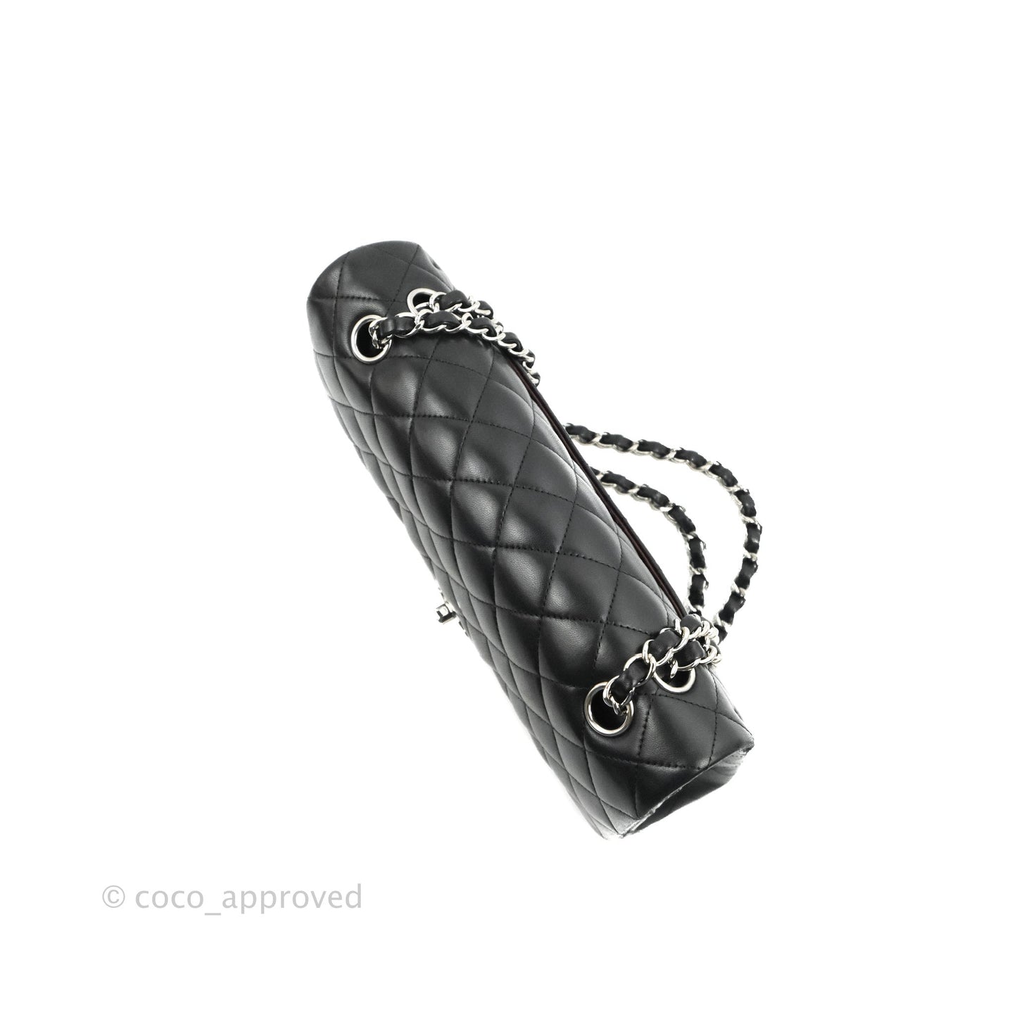 Chanel Classic M/L Medium Flap Quilted Black Lambskin Silver Hardware