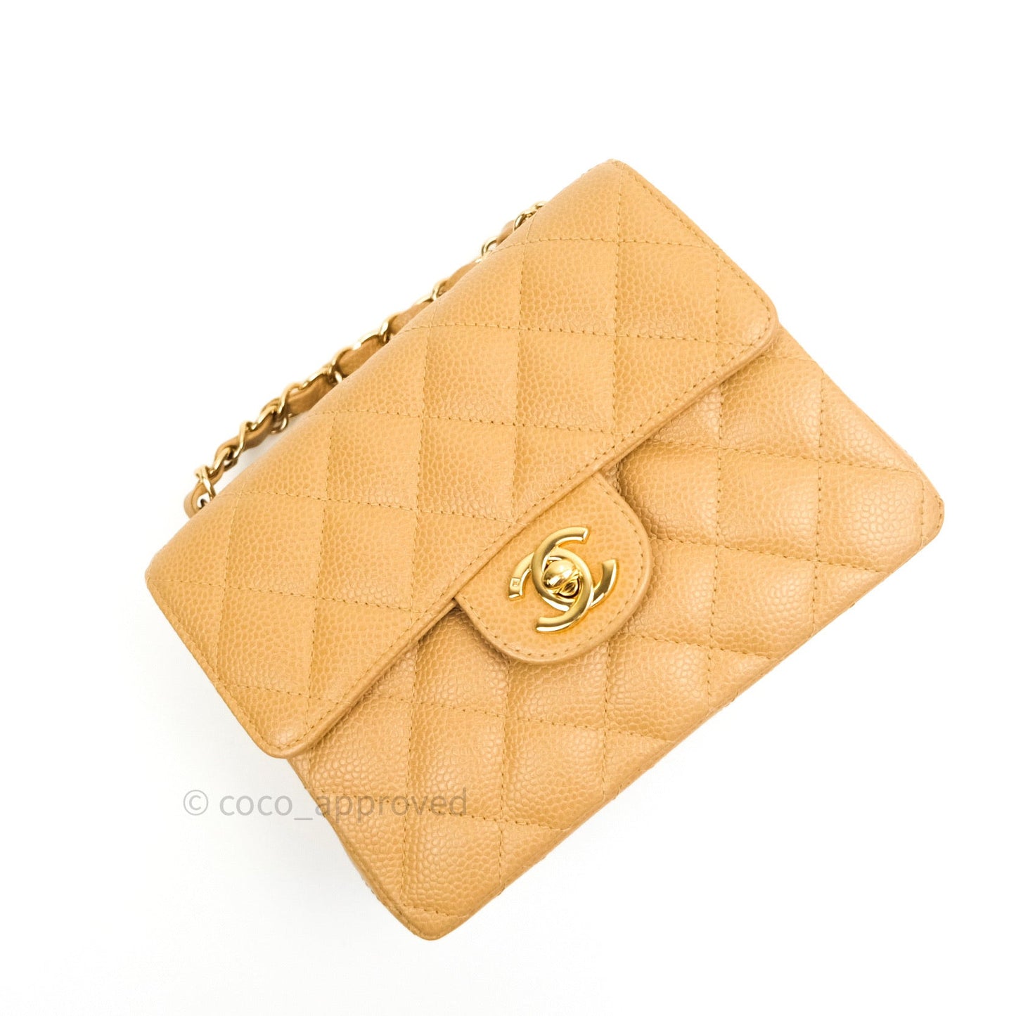 Chanel Quilted Vintage Mini Square Flap Beige Caviar 24K Gold Hardware