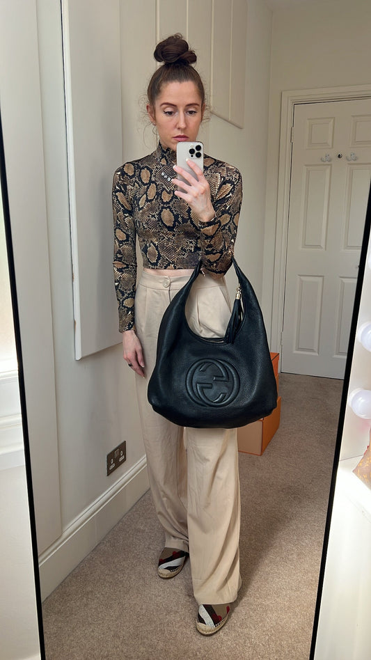 Luxury Gucci Soho Large Hobo in Black Pebbled Calfskin