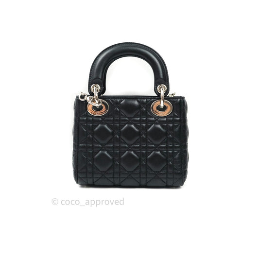 Christian Dior Cannage Mini Lady Dior Black Silver Hardware