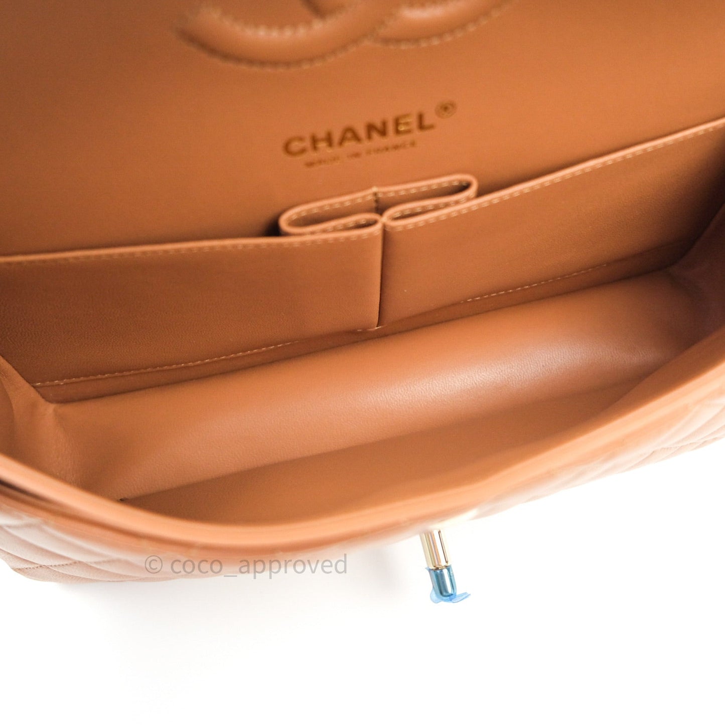 Chanel Classic M/L Medium Flap Quilted Dark Beige Caramel Lambskin Gold Hardware 21P