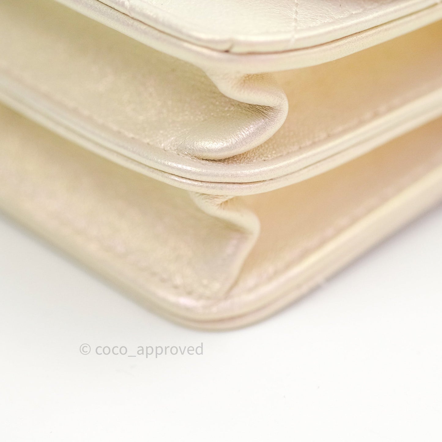 Chanel Quilted Mini Wallet on Chain WOC Iridescent Ivory Gold Hardware 20A