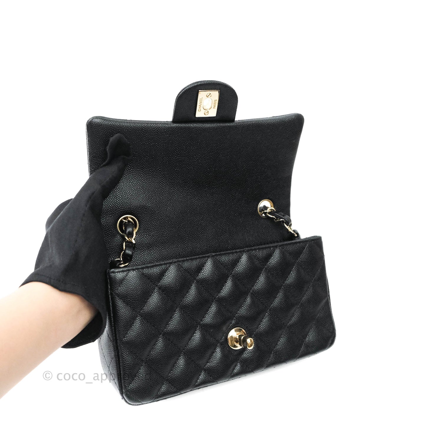 Chanel Quilted Mini Rectangular Black Caviar Gold Hardware