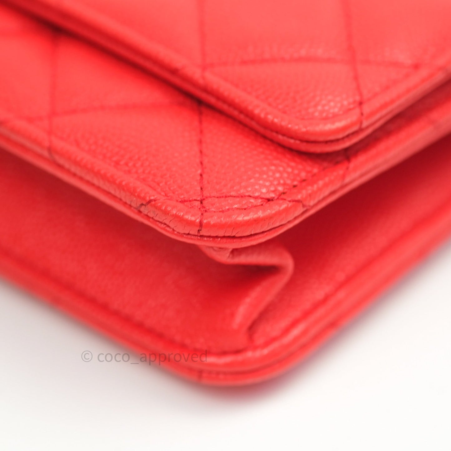 Chanel Quilted Wallet on Chain WOC Brick Red Caviar Gold Hardware