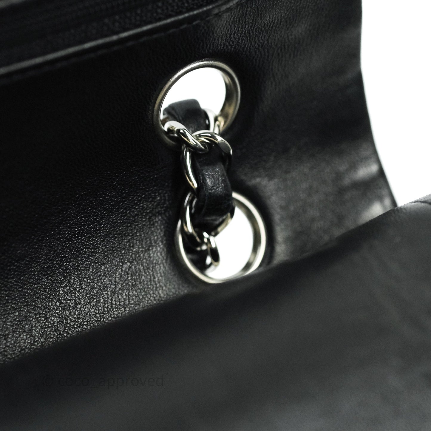 Chanel Classic M/L Medium Double Flap Black Lambskin Silver Hardware